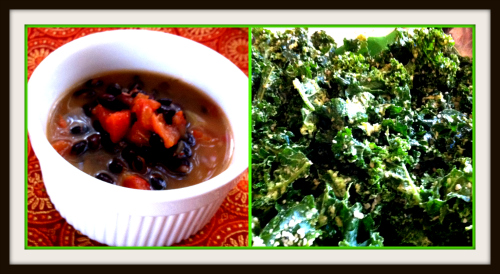 Post image for Giving thanks + Healthy, quick, vegan eats:  Black Bean Miso Soup and Kale and Avocado Salad